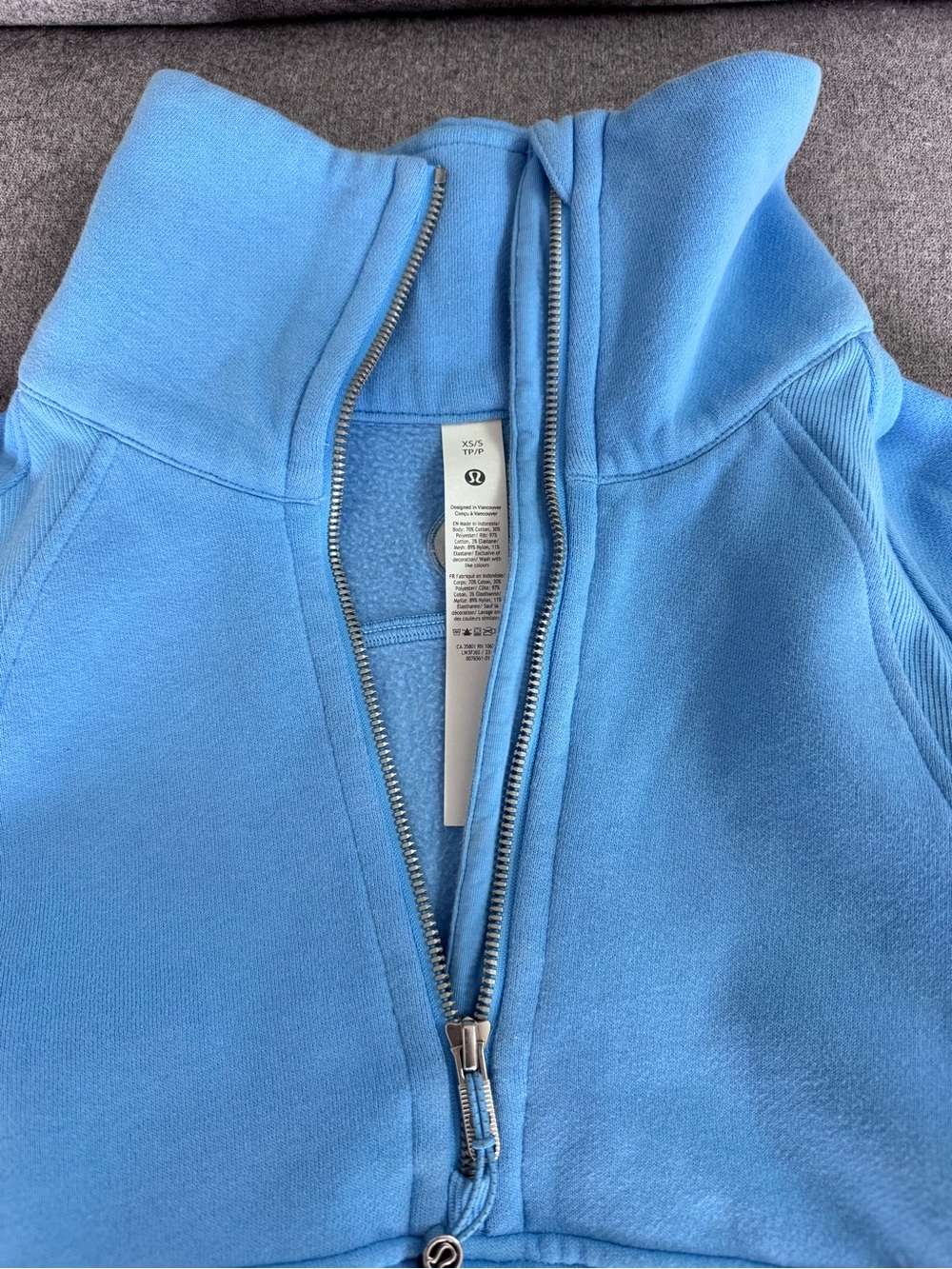 Lululemon Light Blue Half-Zip Fleece Pullover, XS/S, slightly cropped. - Picture 2 of 4